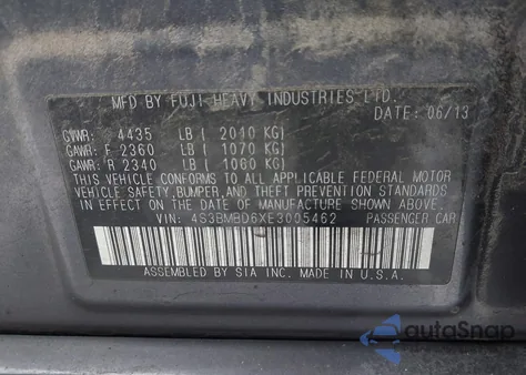 2014 Subaru Legacy 2.5I Premium из США, поврежденный, VIN 4S3BMBD6XE3005462